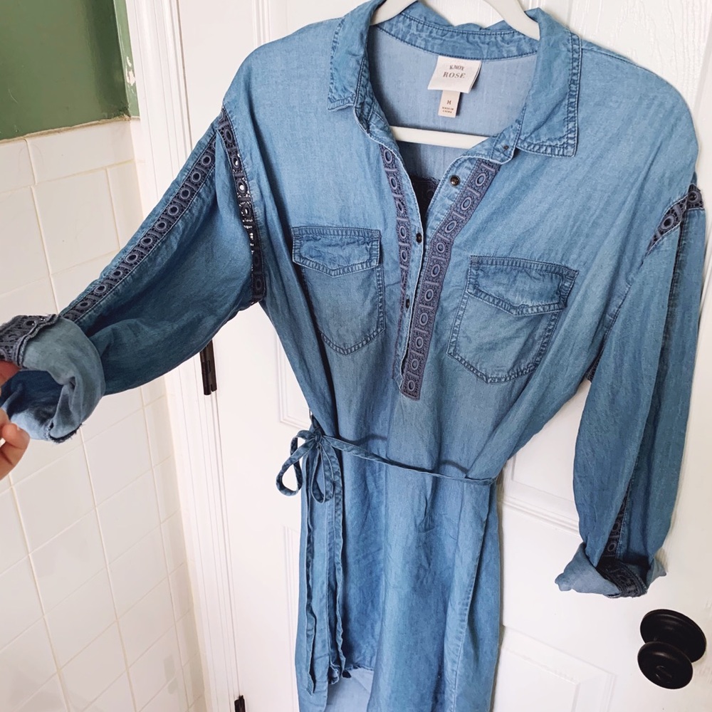 Chambray Dress w/ Delicate Cut-Out Details